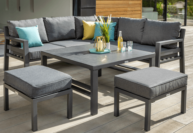 Image of Hartman Somerton Square Casual Dining Set with Stools - Xerix / Slate