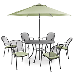 Image of Kettler Caredo 6 Seater Round Dining Set with Parasol in Sage