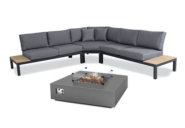 Image of Kettler Elba Large Low Lounge Corner Sofa in Anthracite - Kalos Firepit Table