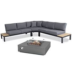 Small Image of Kettler Elba Large Low Lounge Corner Sofa in Anthracite - Kalos Firepit Table