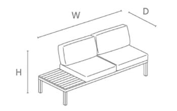 Kettler Elba Left Modular Sofa with Side Table - dimensions image