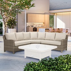 Small Image of Kettler Palma Grande Corner with Signature Cushions in Oyster/ Stone - NO TABLE