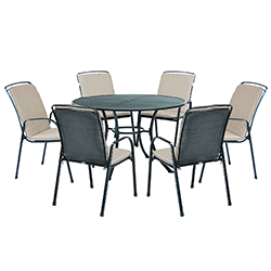 Small Image of Kettler Savita 6 Seat Dining Set with Parasol - Stone
