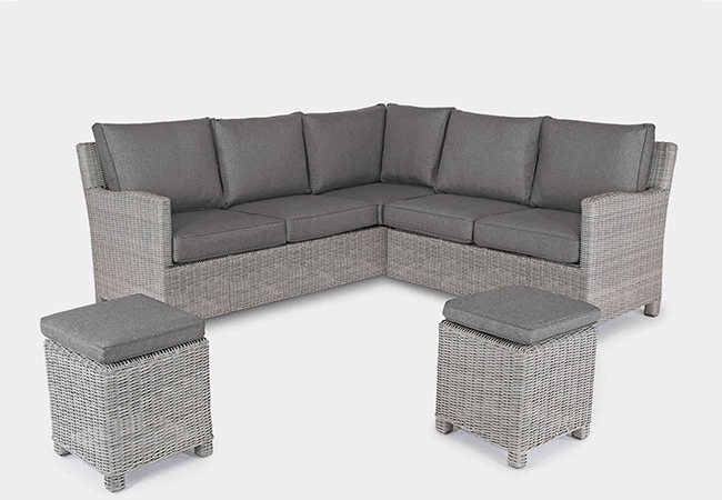 Image of Kettler Palma Mini Corner with Signature Cushions in White Wash/Taupe - NO TABLE