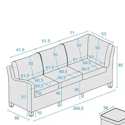 3 Seat Left Hand Sofa - dimensions image