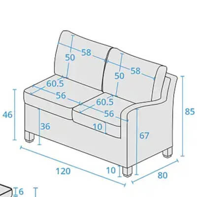 2 Seat Right Hand Sofa - dimensions image