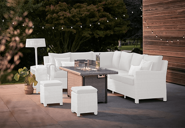 Image of Kettler Palma Fire Pit Table in White Wash