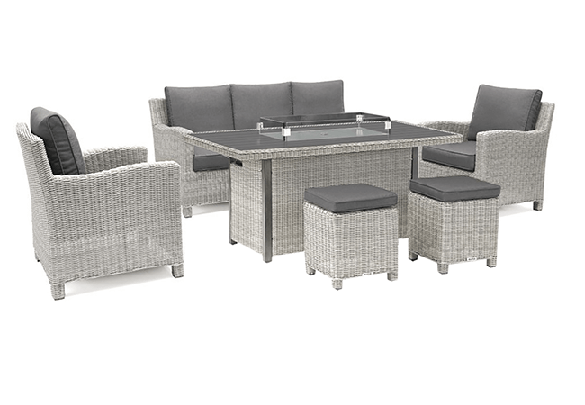 Image of Kettler Palma Signature Sofa Set with Firepit Table in Whitewash