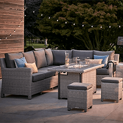 Small Image of Kettler Palma Left Hand Signature Corner Sofa Set with Fire Pit Table in Whitewash