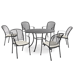 Small Image of Kettler Caredo 6 Seater Round Dining Set - Stone Check NO PARASOL