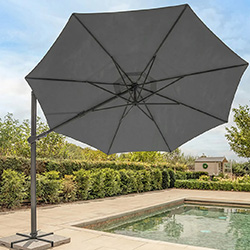 Image of Kettler Orion 3.0m Round LED Cantilever Parasol with Side Tilt, Granite Base & Night Cover - Grey Frame / Slate Canopy