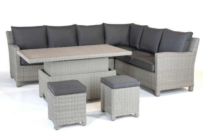 Image of Kettler Palma Signature Left Hand Corner Sofa Set with Adjustable Aluminium Top Table in White Wash/Taupe