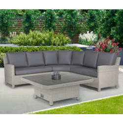 Extra image of Kettler Palma Grande Corner Set with Adjustable Slat Table and Signature Cushions in Whitewash/Taupe