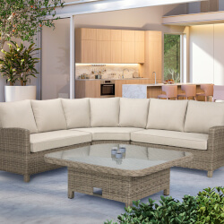 Extra image of Kettler Palma Grande Corner Set with Adjustable Glass Table and Signature Cushions in Oyster/Stone