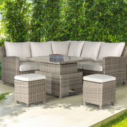 Small Image of Kettler Palma Mini Corner Set with Signature Cushions and Adjustable Glass Table in Oyster/Stone