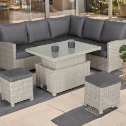 Small Image of Kettler Palma Mini Corner Set in White Wash with Signature Cushions and Adjustable Glass Table