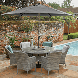 Small Image of LG Monte Carlo Stone 6 Seat Dining Set with Weave Lazy Susan and 3m Parasol