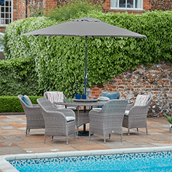 Extra image of LG Monte Carlo Stone 6 Seat Dining Set with Weave Lazy Susan and 3m Parasol