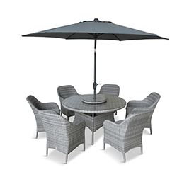 Extra image of LG Monte Carlo Stone 6 Seat Dining Set with Weave Lazy Susan and 3m Parasol