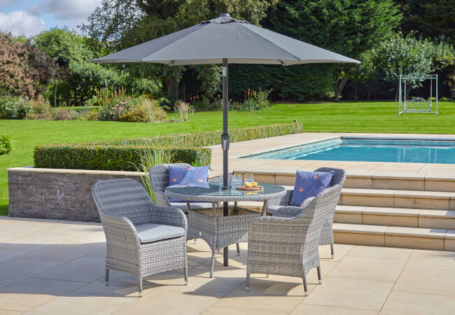 Image of LG Monte Carlo Stone 4 Seat Dining Set with 2.5m Parasol