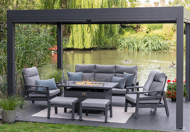 Image of LG Barcelona Lounge Dining Set with Gas Firepit Table