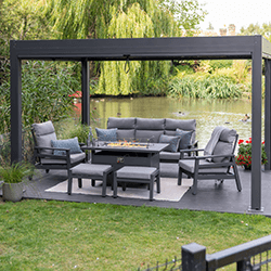 Small Image of LG Barcelona Lounge Dining Set with Gas Firepit Table