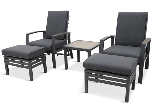 Image of LG Monza 5 Piece Recliner Duet Set with Stools and Side Table