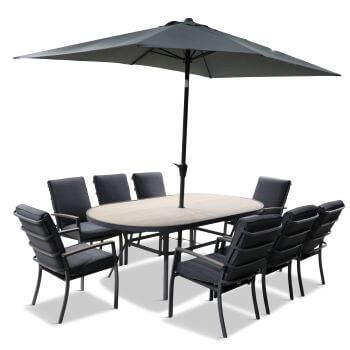 Image of LG Monza 8 Seat Set with Lazy Susan, Highback Armchairs and 2.0m x 3.0m Parasol