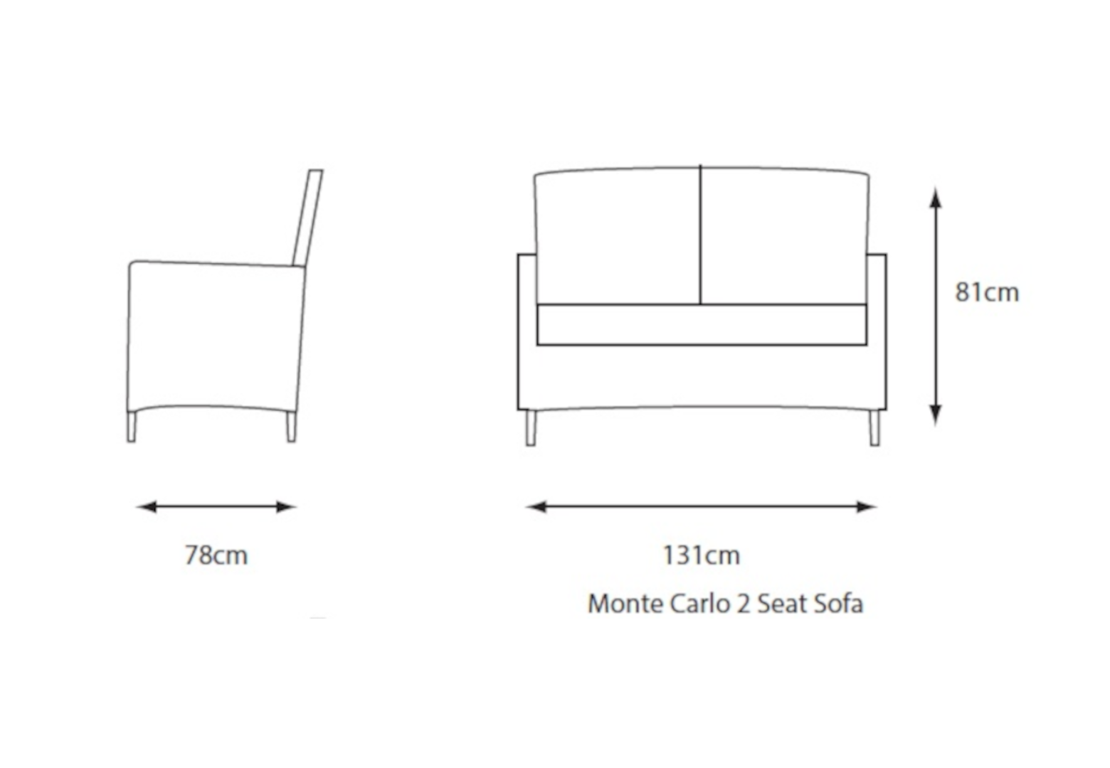 2 Seat Sofa - dimensions image