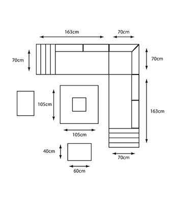 Monza  Square Modular Corner Dining Set dimensions image