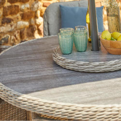 Extra image of LG St Tropez Stone 6 Seat Dining Set with Weave Lazy Susan and 3.0m Parasol