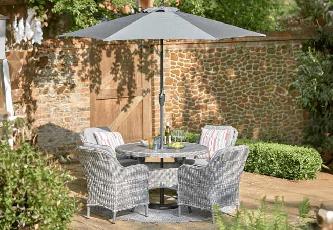 Image of LG St Tropez Stone 4 Seat Dining Set with 2.5m Parasol
