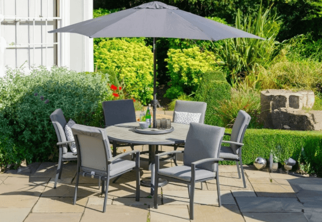 Image of LG Turin 6 Seater Dining Set with Lazy Susan in Graphite / Mixed Grey