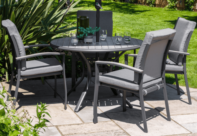 Image of LG Turin 4 Seater Dining Set in Graphite / Mixed Grey - No Parasol