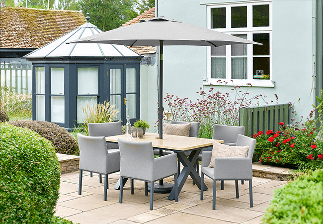 Image of LG Venice 6 Seat Dining Set with 3m Parasol