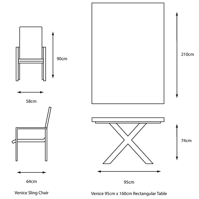 Venice 8 Dining Set dimensions image