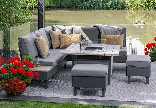 Image of LG Venice Open Modular Corner Lounge Set with Firepit Table
