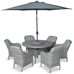 Extra image of LG St Tropez Stone 6 Seat Dining Set with Weave Lazy Susan and 3.0m Parasol
