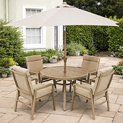 Image of LG Sorrento 4 Seat Dining Set with Deluxe 2.5m Parasol