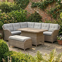 Image of LG St Tropez Sand Rectangular Corner Sofa Set with Adjustable Table