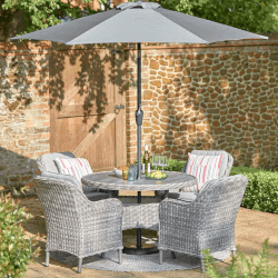 Small Image of LG St Tropez Stone 4 Seat Dining Set with 2.5m Parasol