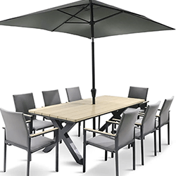 Small Image of LG Venice 8 Seat Stacking Dining Set with 3m Parasol