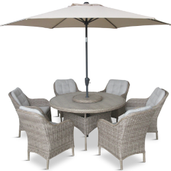 Extra image of LG St Tropez Sand 6 Seat Dining Set with Weave Lazy Susan and 3.0m Parasol