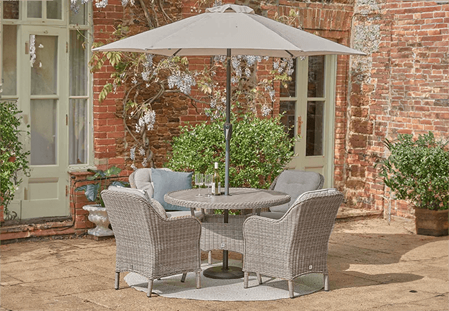 Image of LG St Tropez Sand 4 Seat Dining Set with 2.5m Parasol