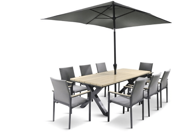 Image of LG Venice 8 Seat Stacking Dining Set with 3m Parasol
