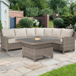 Small Image of Kettler Palma Grande Corner Set with Adjustable Slat Table and Signature Cushions in Oyster/Stone