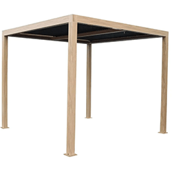 Extra image of Supremo Wood Effect Heat Transfer Belfort 3m x 3m Aluminium Pergola with Curtains and LED Lights