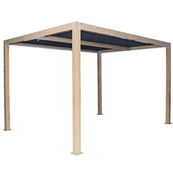 Extra image of Supremo Belfort Wood Effect Heat Transfer 4x3m Aluminium Pergola with Curtains and LED Lights