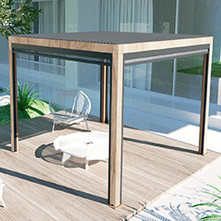 Extra image of Supremo Wood Effect Heat Transfer Belfort 3m x 3m Aluminium Pergola with Curtains and LED Lights