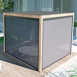 Extra image of Supremo Wood Effect Heat Transfer Belfort 3m x 3m Aluminium Pergola with Curtains and LED Lights